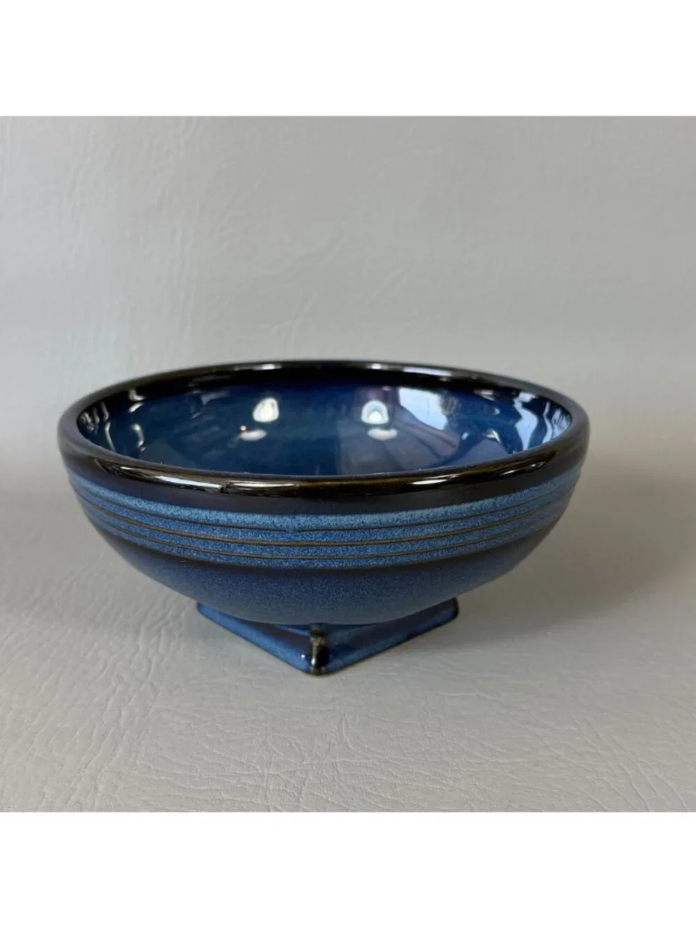 Vintage FS Cobalt Blue Ceramic Bowl Ribbed Rice Soup Cereal Studio Stoneware